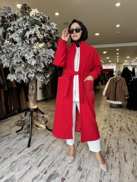 Almarwah Fermuarlı Kaşe Kap 505312 KIRMIZI - 2