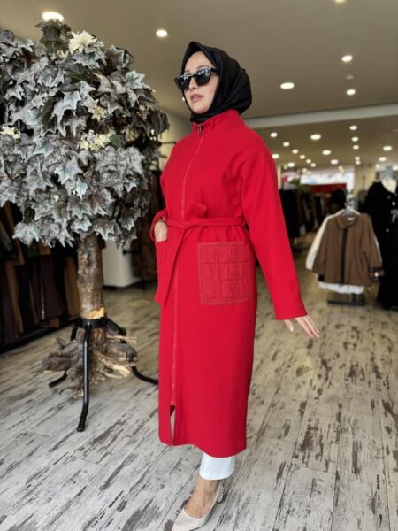 Almarwah Fermuarlı Kaşe Kap 505312 KIRMIZI - 2