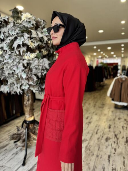 Almarwah Fermuarlı Kaşe Kap 505312 KIRMIZI - 2