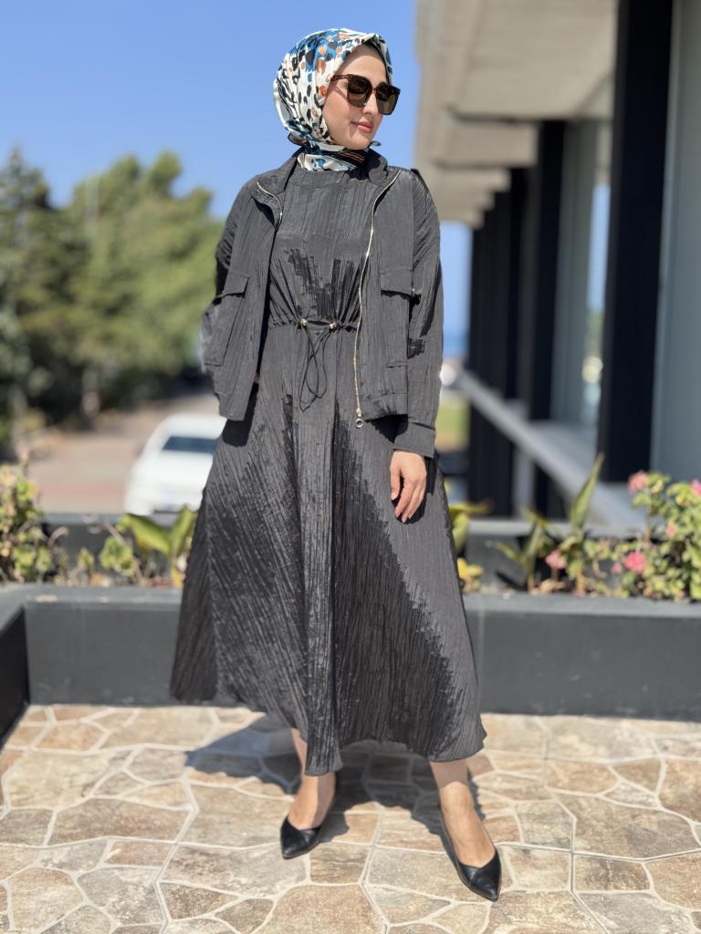 Ghisa Kraşlı Kolsuz Elbise Ceket Takım 3196