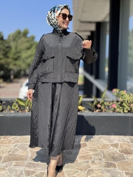 Ghisa Kraşlı Kolsuz Elbise Ceket Takım 3196