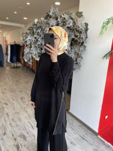 İNVEE Yanları Fermuarlı Penye Tunik 7047 SİYAH - 2