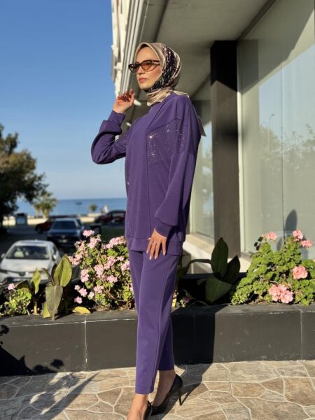 Ghisa Taş Detaylı Modal Tunik Pantolon Takım 4764