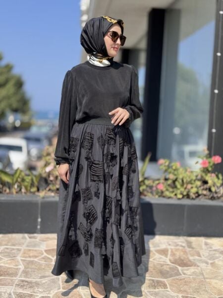 Ghisa Drape Püstül Detaylı Kloş Etek G5311