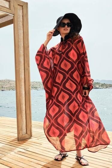 Haşema Desenli Turuncu Mürdüm Uzun Pareo HSM4088