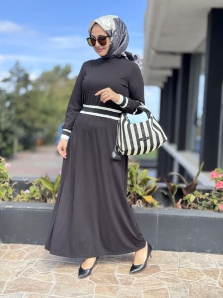 Almarwah Kolları ve Beli Ribanalı Modal Elbise 303879