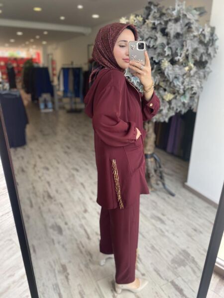 Ghisa Boncuk Detaylı Fermuarlı Kap Pantolon Takım 4886