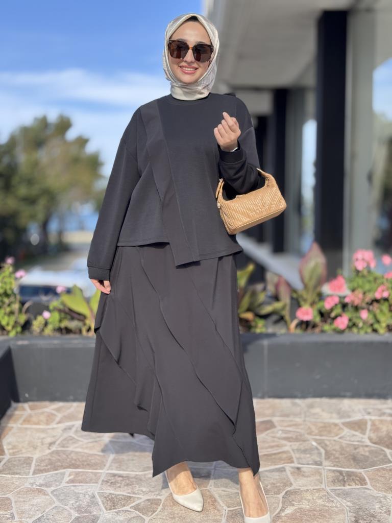 Ghisa Teknik Kumaş Detaylı Bluz Etek Takım G4117