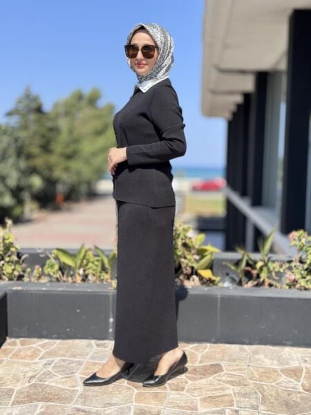 Ghisa Seyyar Yaka Detaylı Triko Etekli Takım 4040