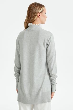 Tığ Triko Yakası Fırfır Detaylı Tunik TNK21486 GRİ - 1