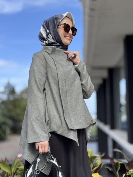 Almarwah Fermuar Kapamalı Asimetrik Ceket 404993