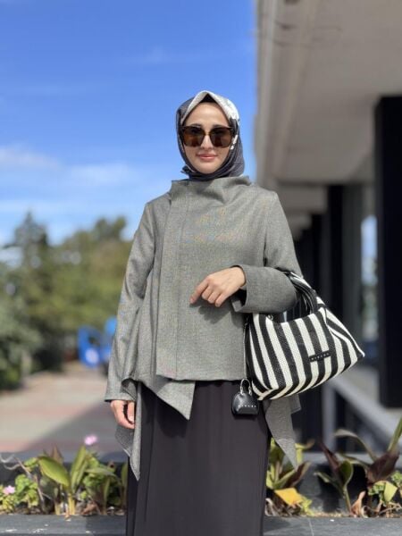 Almarwah Fermuar Kapamalı Asimetrik Ceket 404993