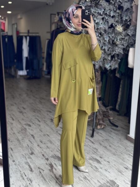 Tığ Triko Asimetrik Kesimli Aksesuar Detaylı Takım TKM3033