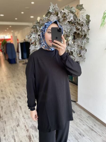 İnvee Kolları ve Boynu Ribanalı Penye Tunik 6977