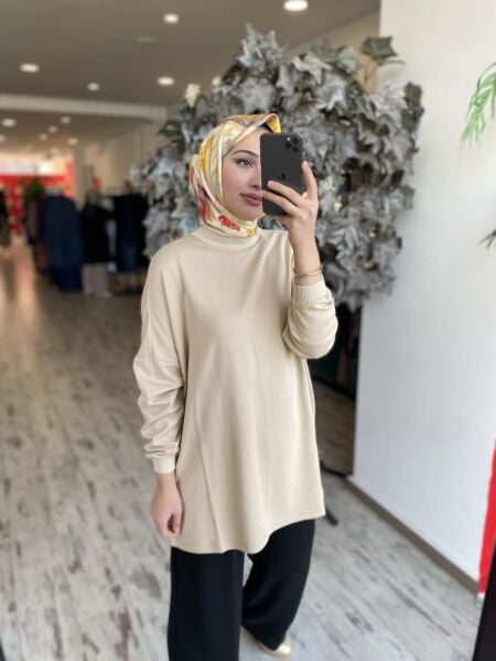 İnvee Kolları ve Boynu Ribanalı Penye Tunik 6977