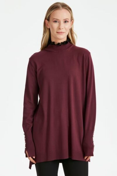 Tığ Triko Yakası Fırfır Detaylı Tunik TNK21486 VİŞNE - 2