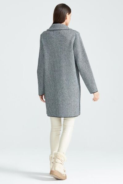 Tığ Triko Kazayağı Desenli Mink Kaban KBN17137 SİYAH - 1