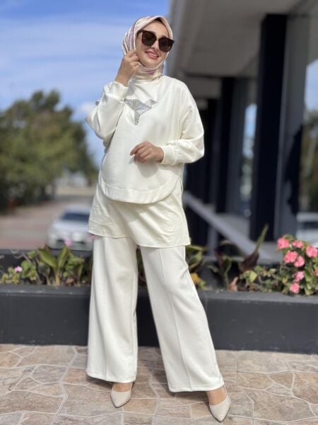 Qupra Taş Detaylı Tunik Pantolon 3 lü Takım WAC92071