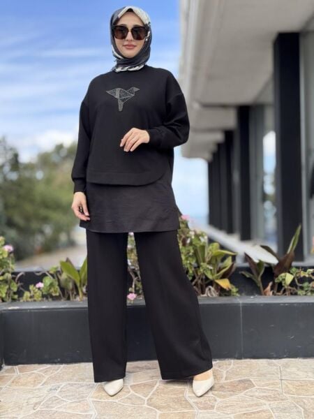 Qupra Taş Detaylı Tunik Pantolon 3 lü Takım WAC92071