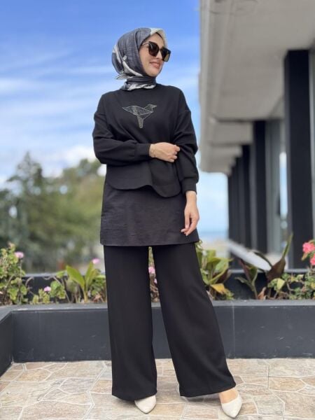 Qupra Taş Detaylı Tunik Pantolon 3 lü Takım WAC92071