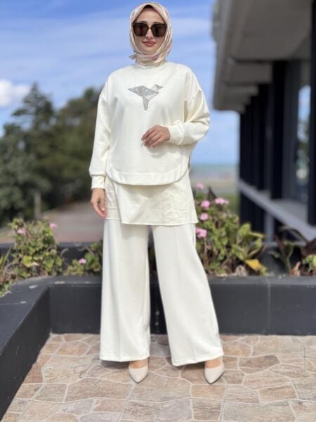 Qupra Taş Detaylı Tunik Pantolon 3 lü Takım WAC92071