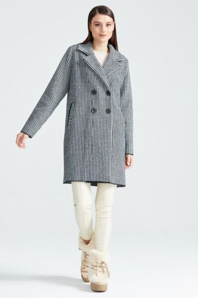 Tığ Triko Kazayağı Desenli Mink Kaban KBN17137 SİYAH - 2