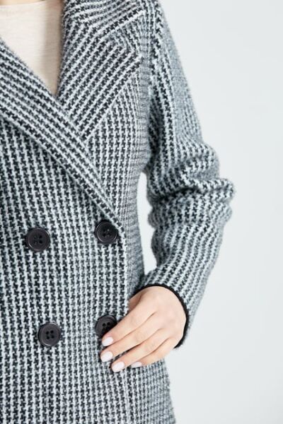 Tığ Triko Kazayağı Desenli Mink Kaban KBN17137 SİYAH - 2