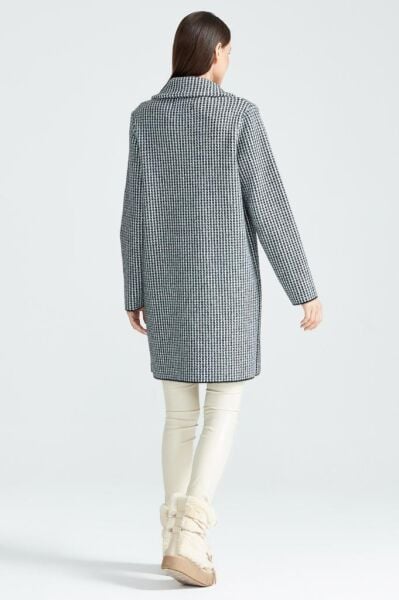 Tığ Triko Kazayağı Desenli Mink Kaban KBN17137 SİYAH - 3