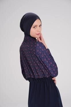 Haşema Tam Boy Jileli Lacivert 5 Parça Tesettür Mayo Takımıı HSM4059