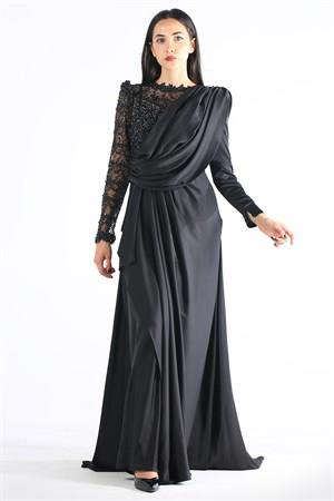Kenzel Siyah Tesettür Abiye Elbise (KENZEL-1070)