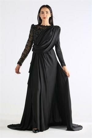 Kenzel Siyah Tesettür Abiye Elbise (KENZEL-1070)