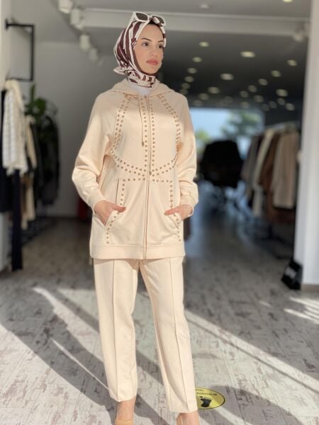 Qupra Fermuarlı Zımba Detaylı Kap / Pantolon Takım QAV52061