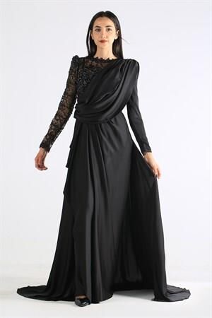 Kenzel Siyah Tesettür Abiye Elbise (KENZEL-1070) SİYAH - 42
