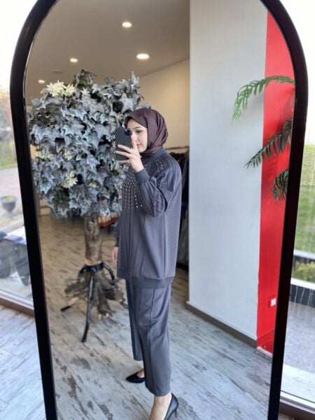 Ghisa Nervür ve Zımba Detaylı Tunik Pantolon Takım 4845