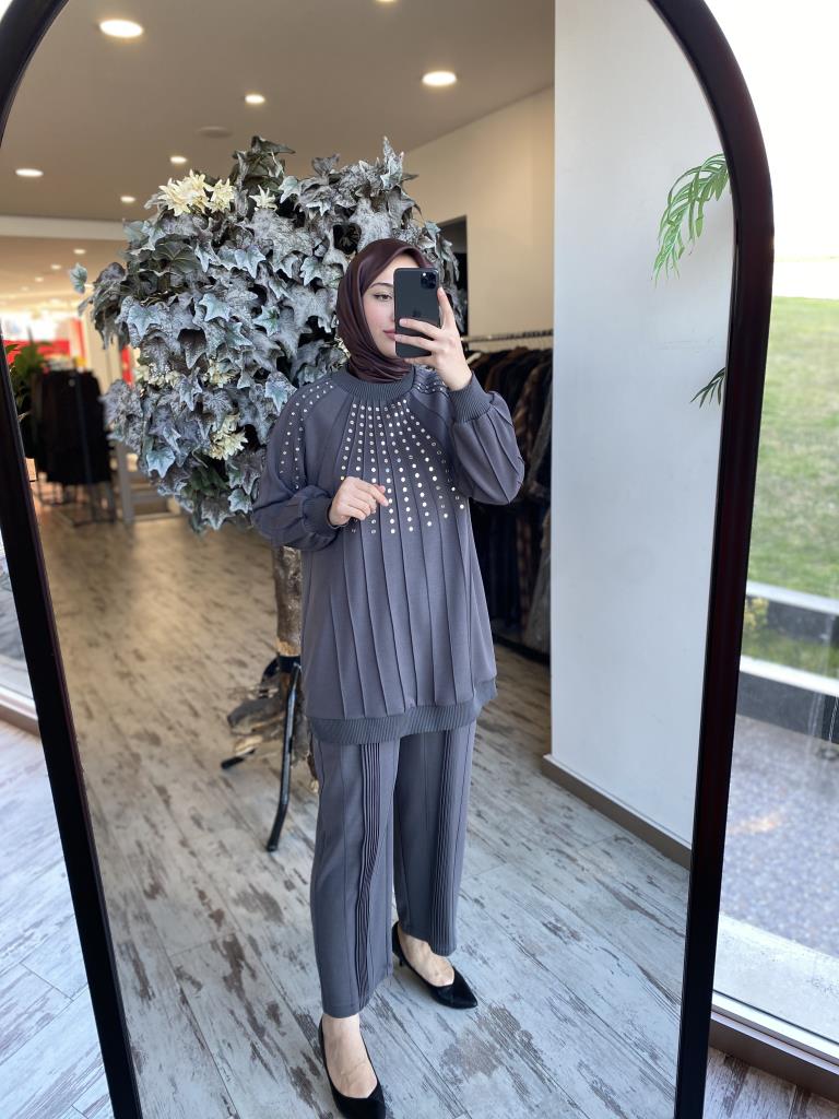 Ghisa Nervür ve Zımba Detaylı Tunik Pantolon Takım 4845