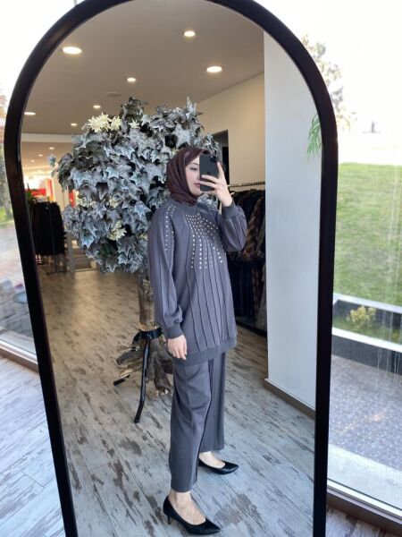 Ghisa Nervür ve Zımba Detaylı Tunik Pantolon Takım 4845