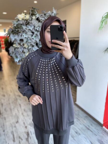 Ghisa Nervür ve Zımba Detaylı Tunik Pantolon Takım 4845