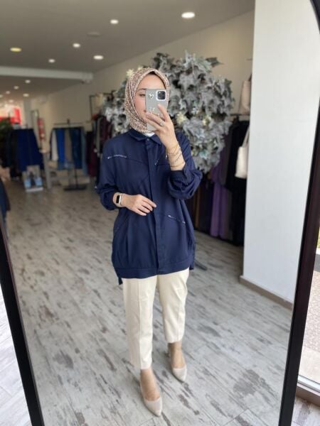 Tığ Triko Gizli Patlı Nervürlü Boncuk İşlemeli Gömlek GML3079