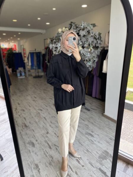 Tığ Triko Gizli Patlı Nervürlü Boncuk İşlemeli Gömlek GML3079