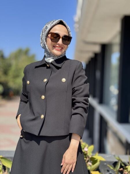 Ghisa Gold Düğme Detaylı Ceket Etek Takım 3240