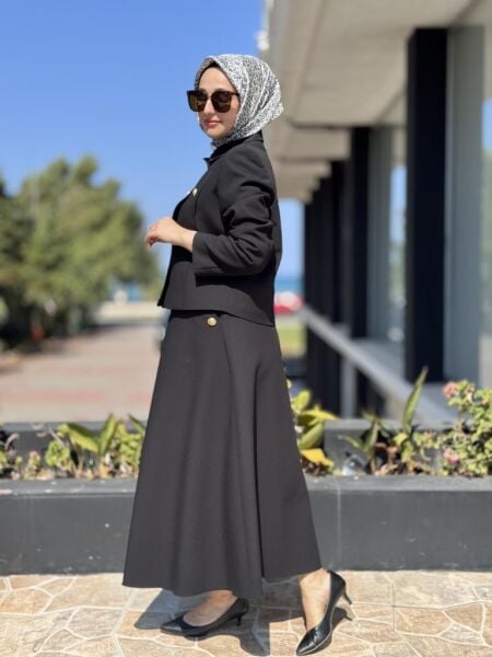 Ghisa Gold Düğme Detaylı Ceket Etek Takım 3240