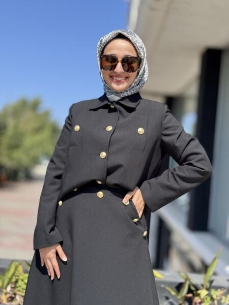 Ghisa Gold Düğme Detaylı Ceket Etek Takım 3240