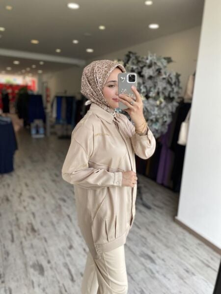 Tığ Triko Gizli Patlı Nervürlü Boncuk İşlemeli Gömlek GML3079 BEJ - 2