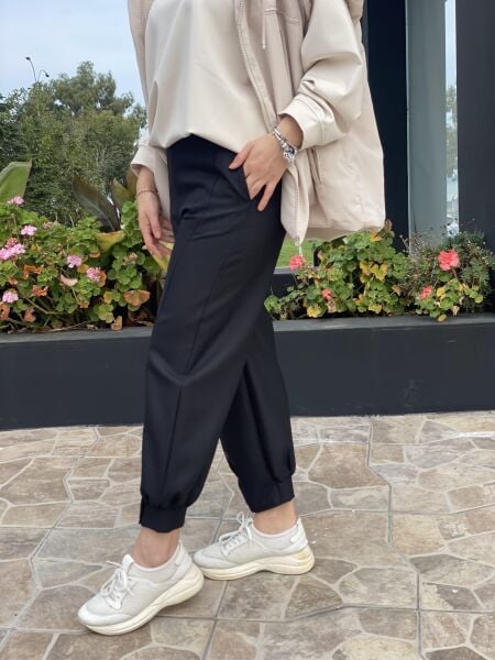 Almarwah Paçası Çıtçıtlı Siyah Pantolon 606022