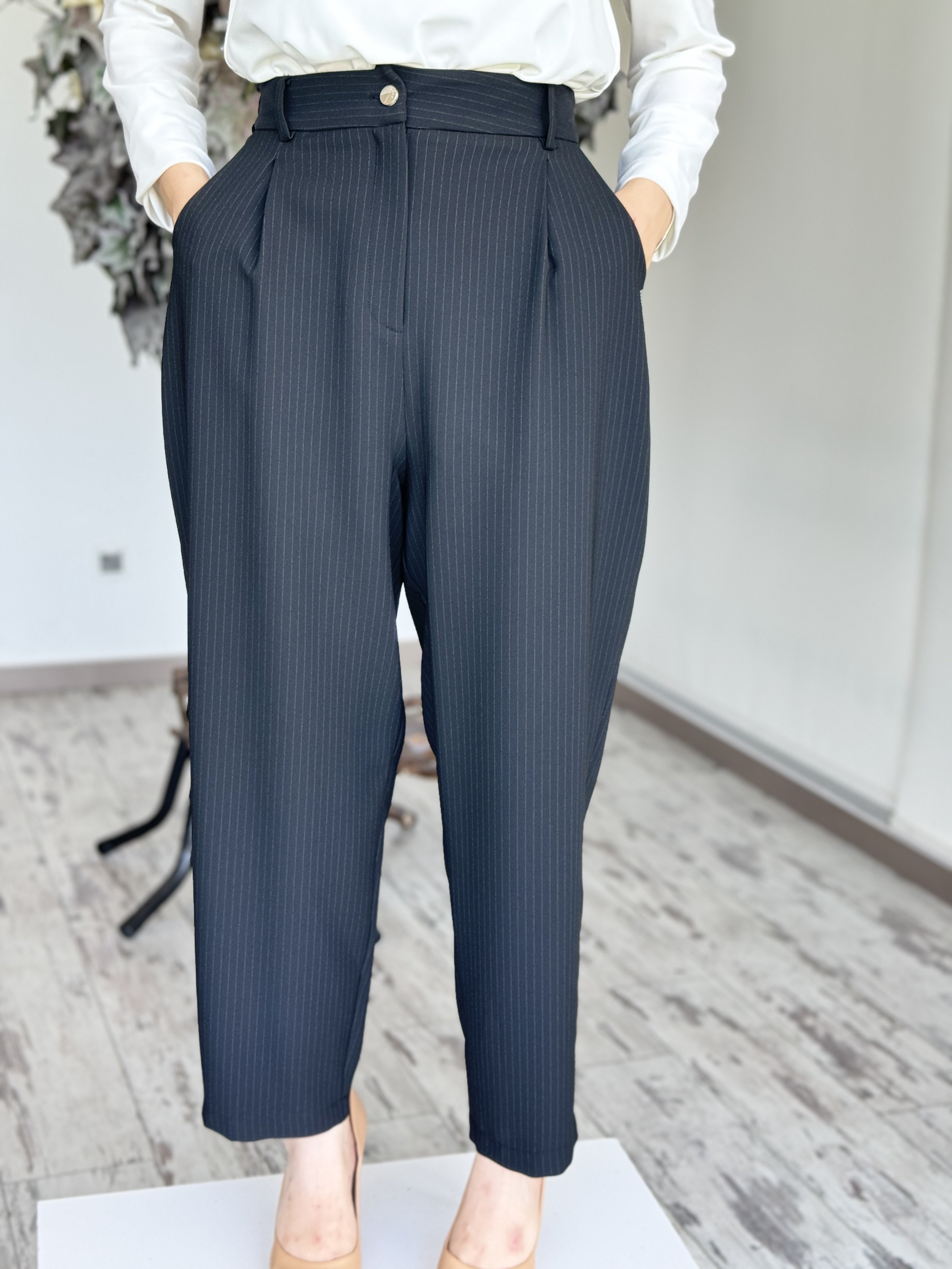 Ghisa Yüksek Bel Çizgili Pantolon 8542