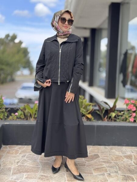 Misswhence Dikiş ve Büzgü Detaylı Ceket Etek Takım 38208