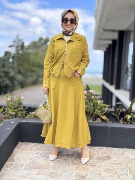 Misswhence Dikiş ve Büzgü Detaylı Ceket Etek Takım 38208