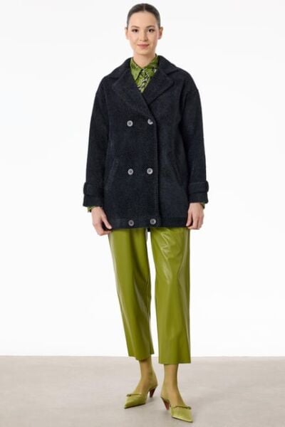 Tığ Triko Manşetleri Apoletli Kruvaze Kaban KBN2017