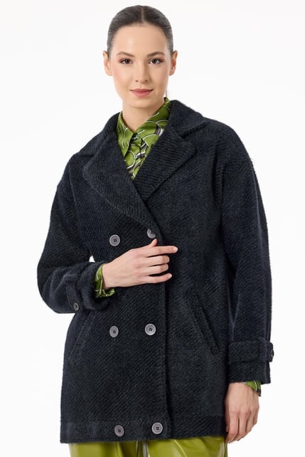 Tığ Triko Manşetleri Apoletli Kruvaze Kaban KBN2017