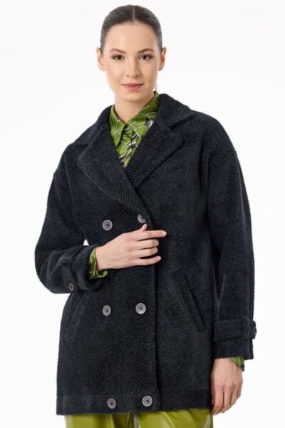 Tığ Triko Manşetleri Apoletli Kruvaze Kaban KBN2017